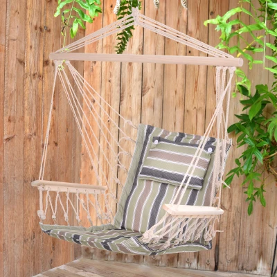 Outsunny Hammock Chair Wooden Arms Multicoloured Stripes