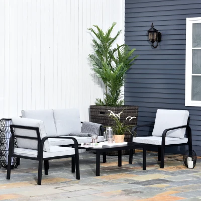 Outsunny 4pcs Garden Sofa Set Aluminium Black with Cushions