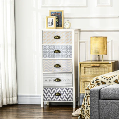 HOMCOM Slim Storage Cabinet 5-Drawer Dresser Purple
