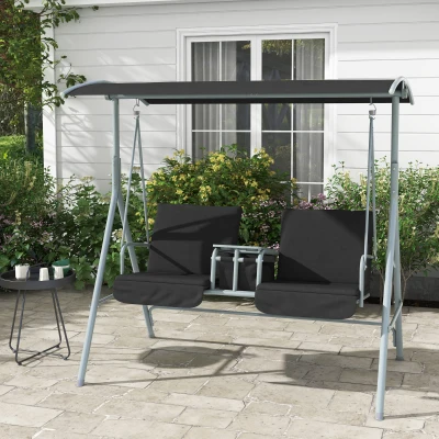 Outsunny 2-Seater Garden Swing Chair Black with Canopy