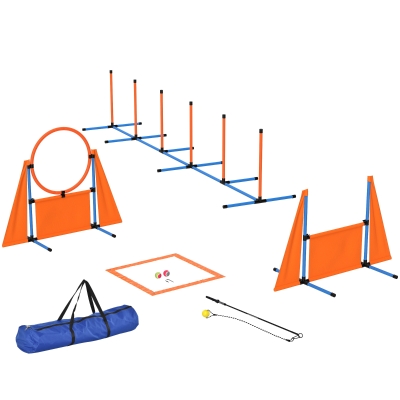 PawHut 9-Piece Dog Agility Set with Hurdles & Weave Poles Orange