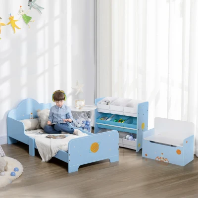 ZONEKIZ Kids Bedroom Set Bed Toy Box Storage Blue