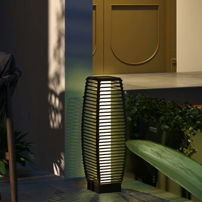 Outsunny Rattan Solar Floor Lamp 68cm Grey Outdoor Light