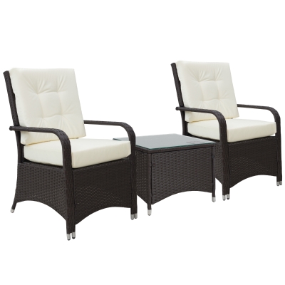 Outsunny 3-Piece Rattan Bistro Set with Cushions Cream White