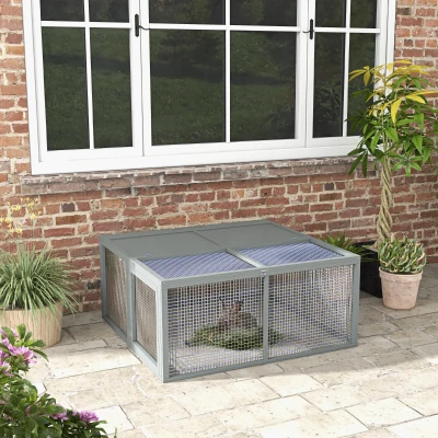 PawHut Wooden Folding Rabbit Hutch Grey for 2-3 Rabbits