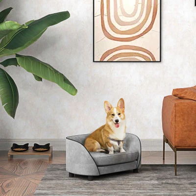 PawHut Canapé Chien Velours Gris Housse Amovible Lavable