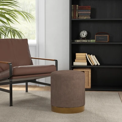 HOMCOM Corduroy Footstool Soft Padded Light Brown