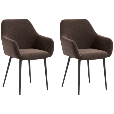 HOMCOM Set 2 Sedie da Pranzo Nordiche Imbottite con Braccioli Ricurvi in Tessuto Effetto Velluto, 54x57x80 cm, Marrone