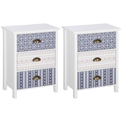 HOMCOM Shabby Chic Bedside Table Set of 2 3 Drawers Purple