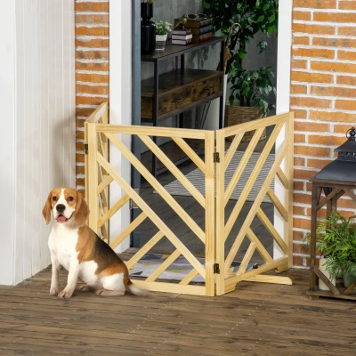 PawHut Barrera de Seguridad Plegable para Perros Valla de Madera con Patas para Escaleras y Puertas 181x35x76 cm Natural