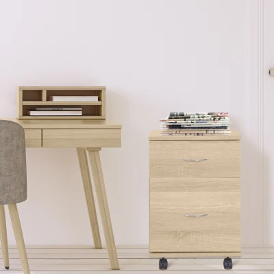 HOMCOM Mobile Filing Cabinet Oak 2 Drawer with Wheels