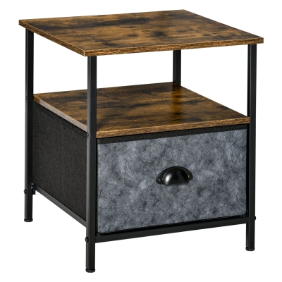 HOMCOM Bedside Table Rustic Brown with Fabric Drawer