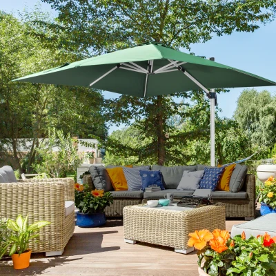 Outsunny Cantilever Parasol Green 3x3m with Crank & Tilt