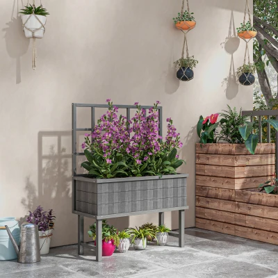 Outsunny Wooden Garden Planter with Trellis Grey 45x105cm
