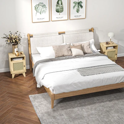 HOMCOM Rattan Bedside Table with Shelf 39x35x60cm Natural