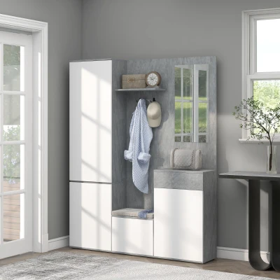 HOMCOM Mobile da Ingresso 4 in 1 Specchio Gancio Ripiani Grigio