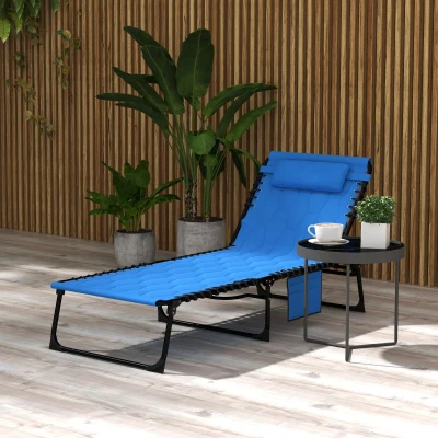 Outsunny Padded Sun Lounger Blue 5-Position Recline