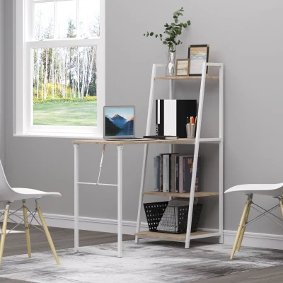 HOMCOM Scrivania con Libreria 106cm x 48cm x 128cm Rovere