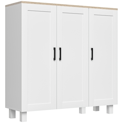 HOMCOM Aparador de Salón Mueble Buffet con 3 Puertas y Estantes Ajustables para Cocina Comedor Estilo Nórdico 90x30x90 cm Blanco(m-1)