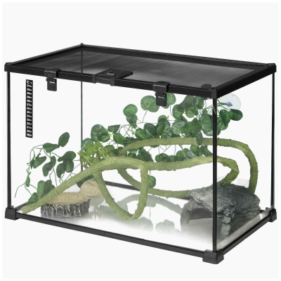 PawHut Habitat Reptiles Transparent Couvercle Coulissant Métal Noir
