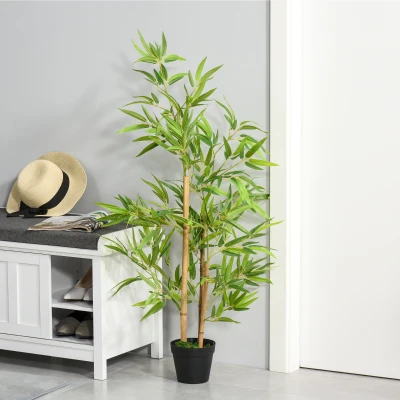 Outsunny Planta Artificial de Bambú 120 cm Árbol Artificial en Maceta Decorativa para Interior Hogar  Ø15,5x120 cm Verde