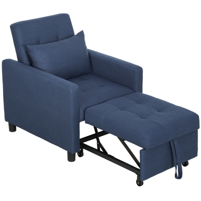 HOMCOM Fauteuil Convertible 1 Place Dossier Inclinable Bleu