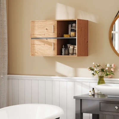 HOMCOM Armario de Baño de Pared con Compartimentos Abiertos y 2 Puertas Mueble de Baño Moderno 80x35x57,5 cm Natural
