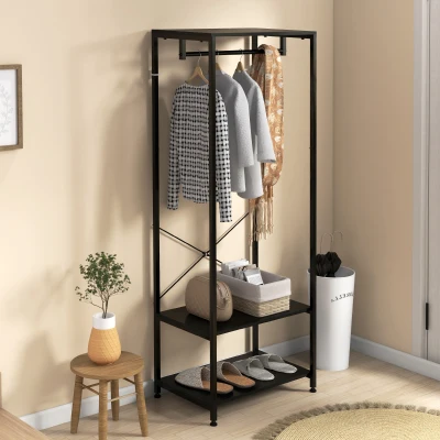 HOMCOM Coat Rack Shoe Bench Tree Black