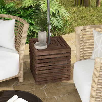Outsunny Coffre Parasol Bois Table d'Appoint Extérieur 2en1