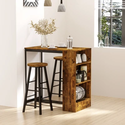 HOMCOM Set Bancone Bar a 3 Ripiani e 2 Sgabelli Stile Industriale