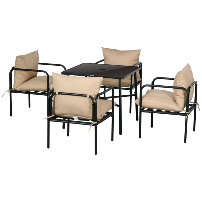 Outsunny Salon de jardin ensemble table et chaises 5 pièces 1 table à manger carrée et 4 chaises 4 coussins