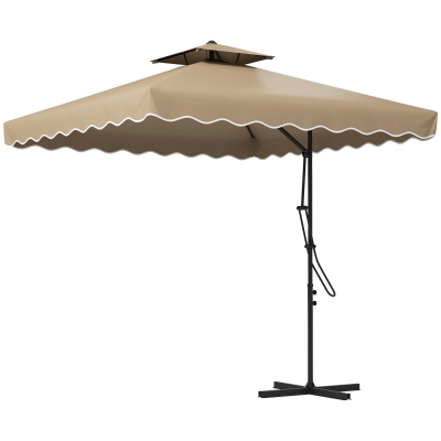 Outsunny Parasol Déporté Carré Pied Croix Kaki
