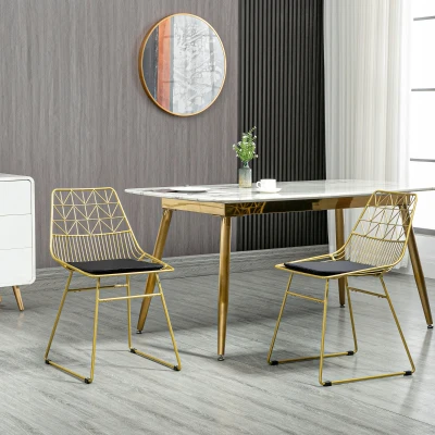 HOMCOM Dining Chairs Set of 2 Metal Wire Gold Tone