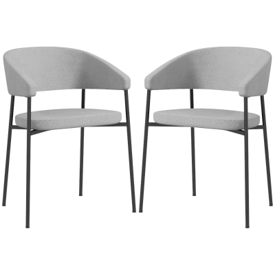 HOMCOM Chaises Salle Manger Lin Acier Gris Clair 2pcs