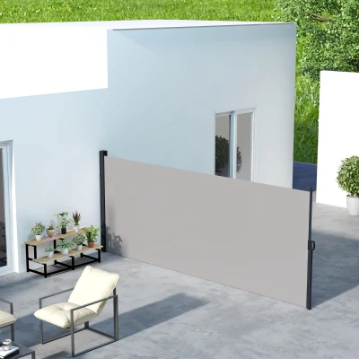 Outsunny Tenda Laterale Retrattile 400x180 cm Grigio Chiaro
