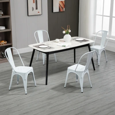 HOMCOM Set 4 Sedie da Cucina Impilabili in Acciaio Bianco
