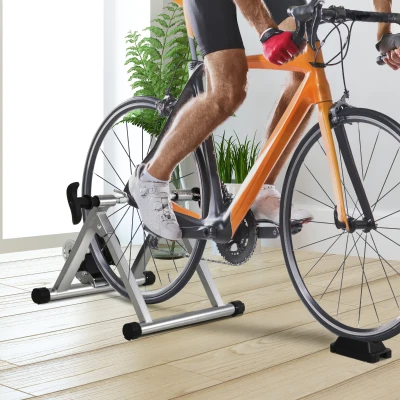 HOMCOM Rodillo de Bicicleta Entrenamiento Plegable con Resistencia Magnética Ajustable de 5 Niveles para Ruedas de 700C o 26-28 Pulgadas para Interior 54,5x47,2x39,1 cm Plata