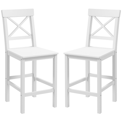 HOMCOM 2 Chaises Bar Bois 60cm Campagne Chic Blanc