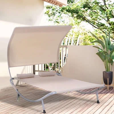 Outsunny Bain Soleil 2P Design Contemporain Toit Réglable Sable