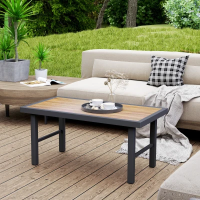 Outsunny Metal Coffee Table SPC Woodgrain 100x53cm Brown