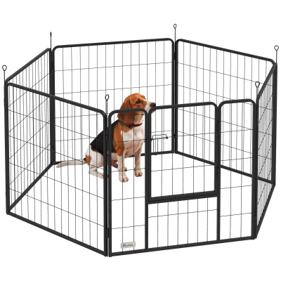 PawHut Recinto per Cani a 6 Pannelli Modulabili Pieghevole con Porta in Acciaio, Altezza 80 cm, Grigio Scuro