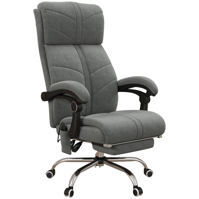 Vinsetto Fauteuil chaise de bureau massant chauffant inclinable avec repose-pieds intégré 5 roulettes gris