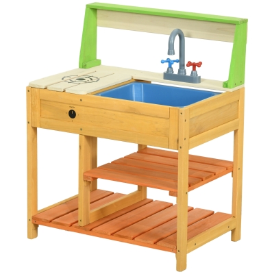 Outsunny Cuisine Enfant Extérieure Bois avec Évier Multicolore