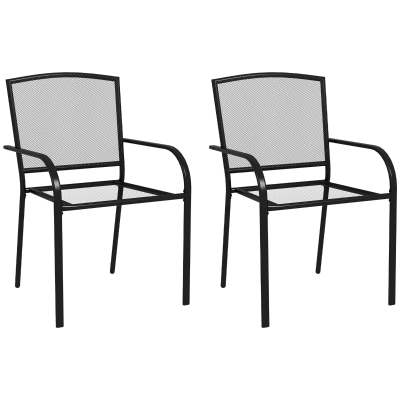 Outsunny Set 2 Sedie da Giardino Impilabili in Acciaio Nero