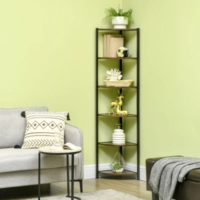 HOMCOM Libreria Angolare Moderna a 6 Ripiani Metallo e MDF