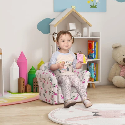 AIYAPLAY Kids Armchair Wooden Frame Flamingo Design Pink