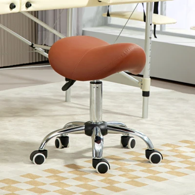 HOMCOM Saddle Stool Height Adjustable Faux Leather Brown