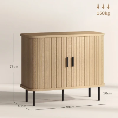HOMCOM Aparador Vintage Mueble Buffet con 2 Puertas Correderas de Tambor Tipo Persiana 90x40x75 cm Roble y Negro(m-3)