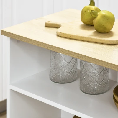 HOMCOM Isla de Cocina con Ala Abatible Mesa de Bar Alta con Múltiples Compartimentos 116x79,5x91 cm Blanco(m-7)