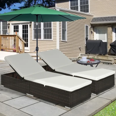Outsunny Rattan Sun Lounger Set of 2 with Cushion, Brown